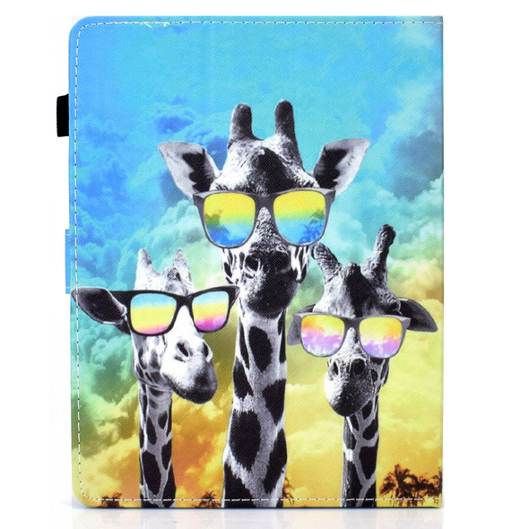 10 inch Tablet Electric Pressed TPU Colored Drawing Horizontal Flip Leatherette Case with Holder & Pen Slot(Glasses Giraffe)