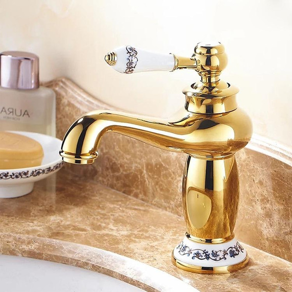 Antique Hot and Cold Bathroom Washbasin Faucet, Style: Short Model+Water Inlet Pipe