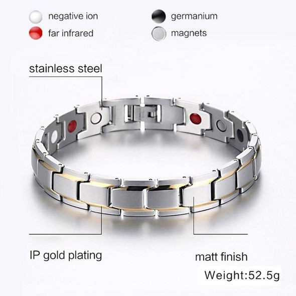 Europe and America Style Fashion Men Jewelry Stainless Steel + Gold-mounted Plating Magnetic Health Bracelet, Size: 12mm*22cm (Steel+Silver)