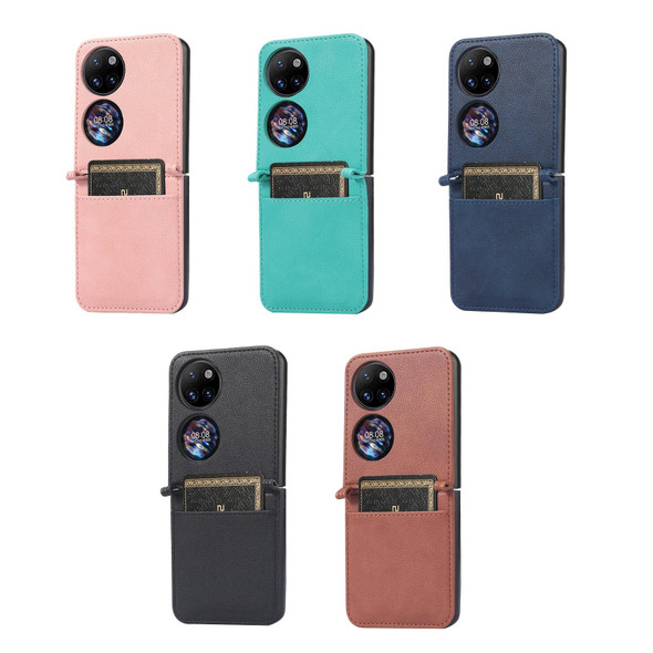 Huawei P50 Pocket Lambskin Texture Card Folding Phone Case(Pink)