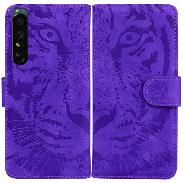 Sony Xperia 1 IV Tiger Embossed Leather Phone Case(Purple)