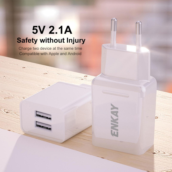 ENKAY Hat-Prince T003-1 10.5W 2.1A Dual USB Charging EU Plug Travel Power Adapter With 2.1A 1m Micro USB Cable