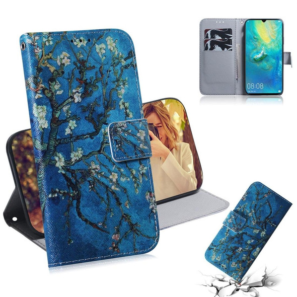 Apricot Flower Pattern Coloured Drawing Horizontal Flip Leatherette Case for Huawei Mate 20 X, with Holder & Card Slots & Wallet