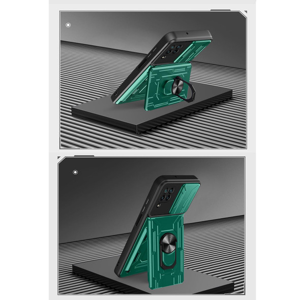 Huawei P40 Lite Sliding Camshield Card Phone Case(Dark Green)