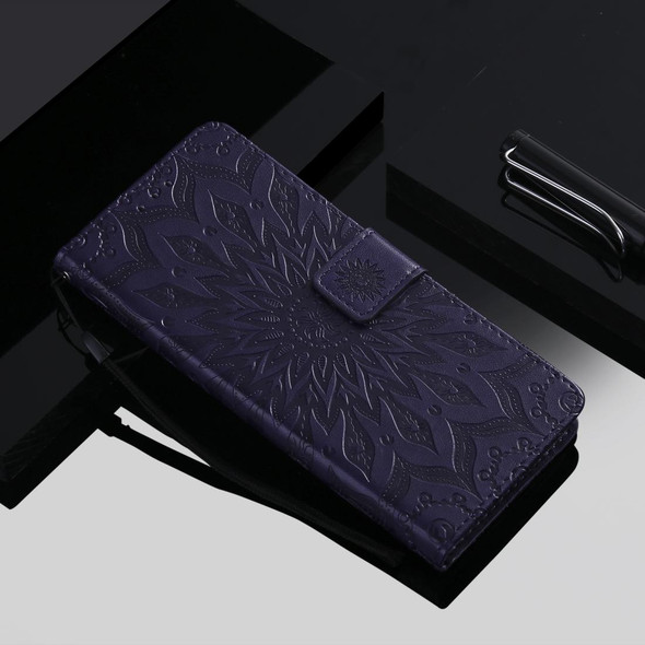 Huawei P40 Lite E/Y7p/Honor 9C Embossed Sunflower Pattern Horizontal Flip PU Leather Case with Holder & Card Slots & Wallet & Lanyard(Purple)