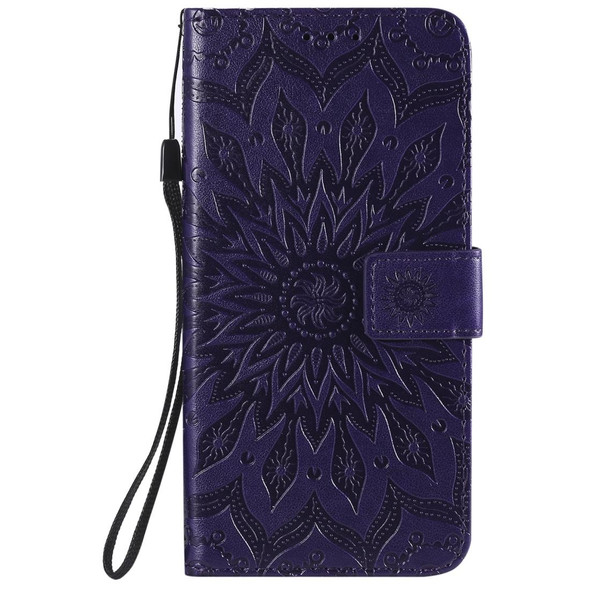 Huawei P40 Lite E/Y7p/Honor 9C Embossed Sunflower Pattern Horizontal Flip PU Leather Case with Holder & Card Slots & Wallet & Lanyard(Purple)