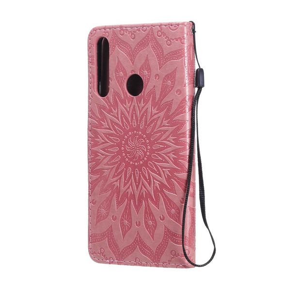 Huawei Y6p Embossed Sunflower Pattern Horizontal Flip PU Leather Case with Holder & Card Slots & Wallet & Lanyard(Pink)