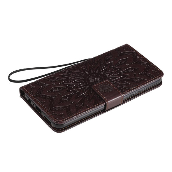 Huawei Y6p Embossed Sunflower Pattern Horizontal Flip PU Leather Case with Holder & Card Slots & Wallet & Lanyard(Brown)