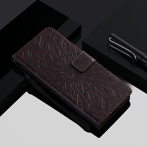 Huawei Y6p Embossed Sunflower Pattern Horizontal Flip PU Leather Case with Holder & Card Slots & Wallet & Lanyard(Brown)