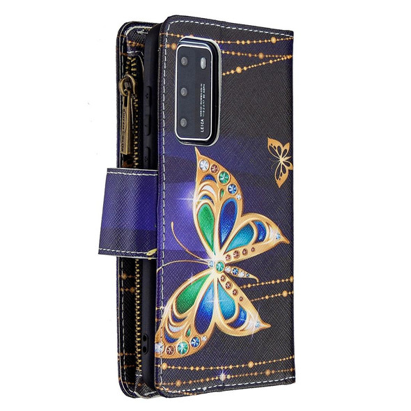 Huawei P40 Pro Colored Drawing Pattern Zipper Horizontal Flip Leather Case with Holder & Card Slots & Wallet(Butterfly)