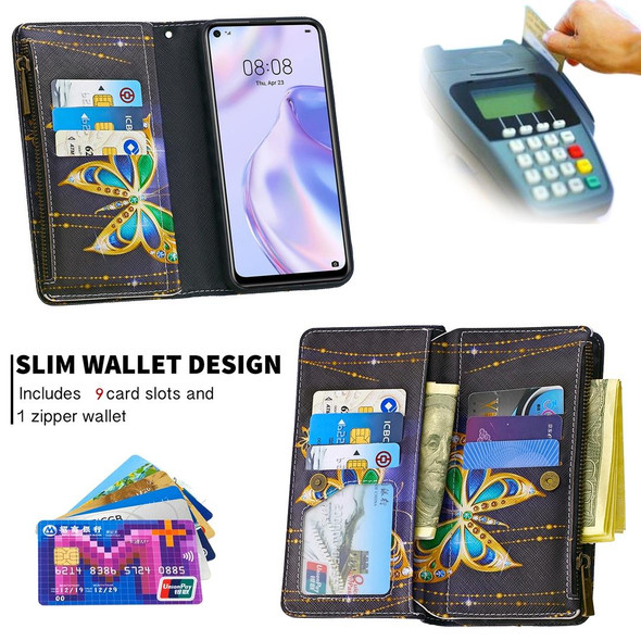 Huawei P40 Pro Colored Drawing Pattern Zipper Horizontal Flip Leather Case with Holder & Card Slots & Wallet(Butterfly)