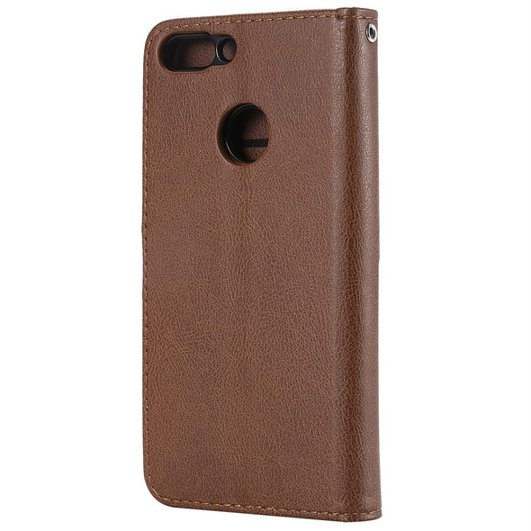 Huawei P Smart / Enjoy 7s Solid Color Horizontal Flip Protective Case with Holder & Card Slots & Wallet & Photo Frame & Lanyard(Brown)