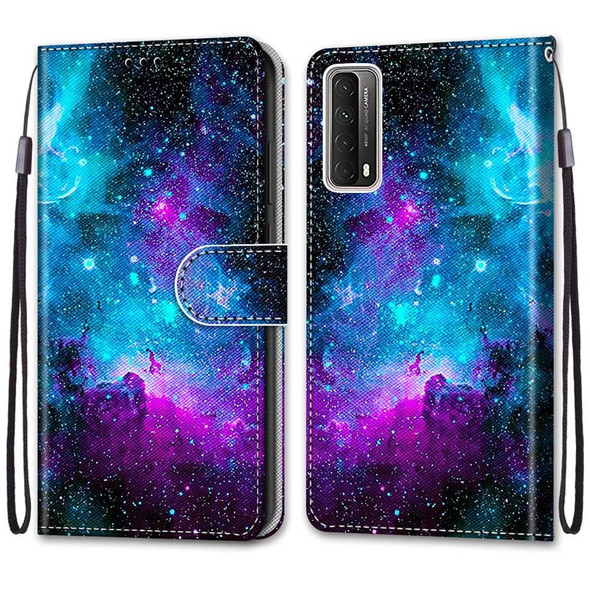 Huawei P smart 2021 / Y7a Coloured Drawing Cross Texture Horizontal Flip PU Leather Case with Holder & Card Slots & Wallet & Lanyard(Purple Green Starry Sky)