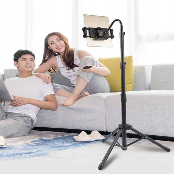 Metal iPad Tripod Stand Adjustable Gooseneck Tablet Floor Stand Holder, Heavy Duty Aluminum iPad Floor Stand for iPad Pro 12.9 11, Mini, Air, iPhone and 4.7 to 12.9 inches Tablets Cell Phones