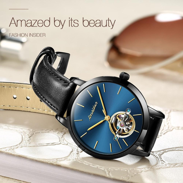 JIN SHI DUN 8812 Women Simple Hollowed Waterproof Automatic Mechanical Watch(Black Leather Strip)