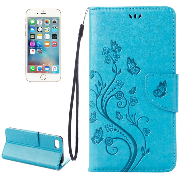 iPhone 8 & 7 Pressed Flowers Horizontal Flip Leather Case with Holder & Card Slots & Wallet(Blue)