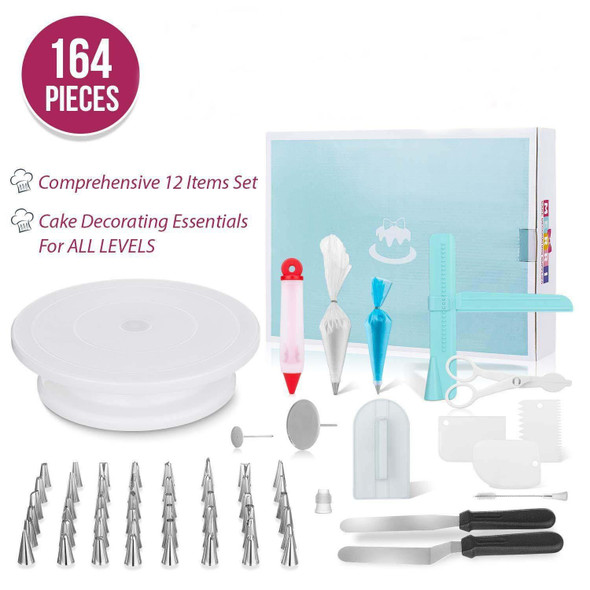 164 in 1 Cake Turntable Set Stainless Steel Decorating Mouth Baking Tools