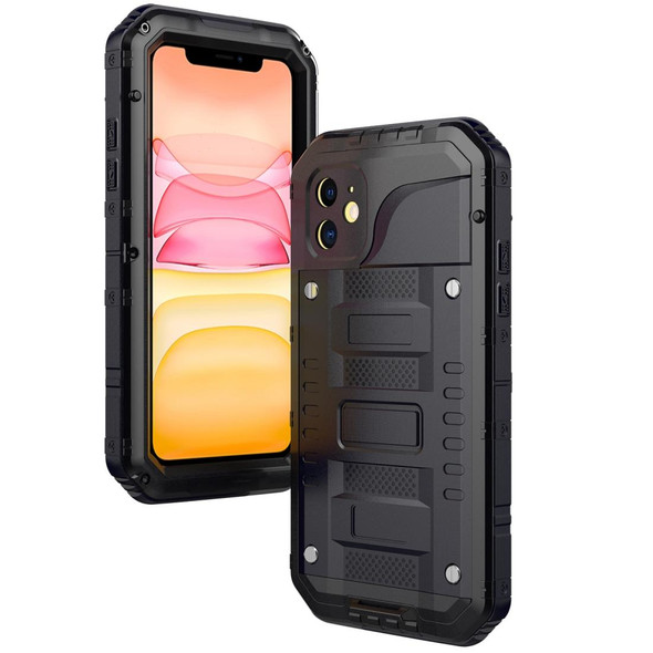 iPhone 11 Dustproof Shockproof Waterproof Silicone + Metal Protective Case(Black)