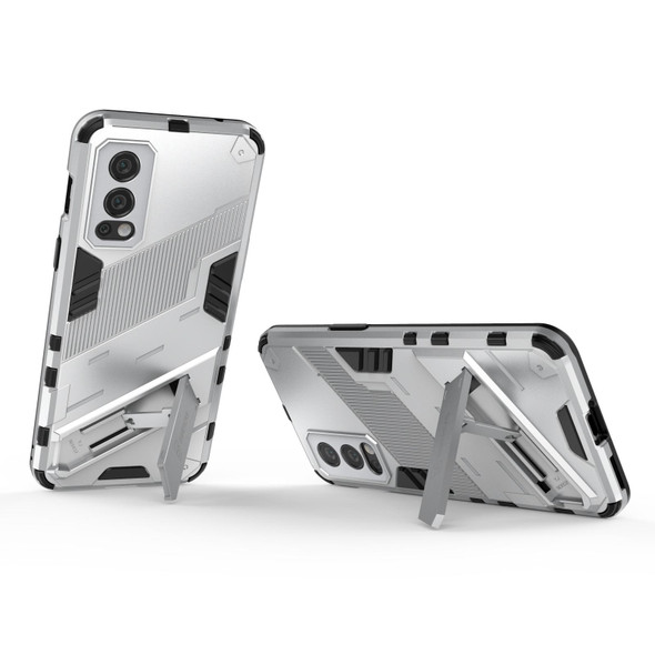 OnePlus Nord 2 5G Punk Armor 2 in 1 PC + TPU Shockproof Case with Invisible Holder(White)