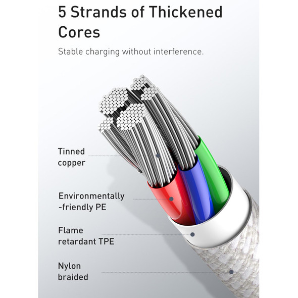 Baseus 20W Type-C / USB-C to 8 Pin PD High-density Braided Fast Charging Data Cable, Length: 1m(White)