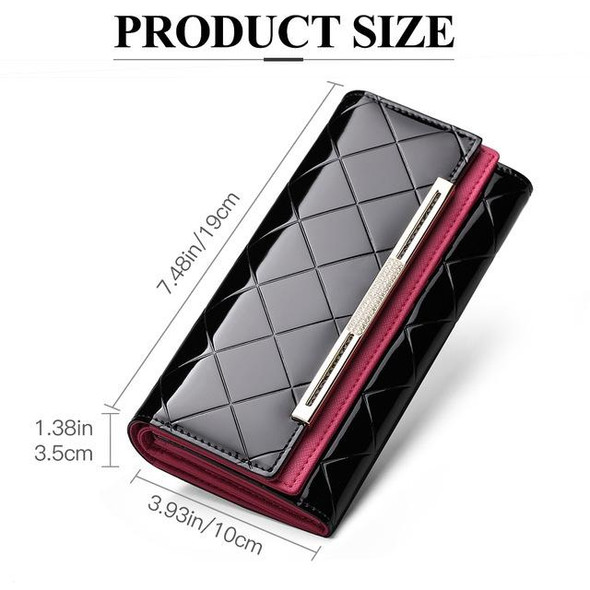 Cowhide Leatherette Wallet Luxury Design Ladies Party Clutch Patent Leatherette Purses Long Card Holder(Black)