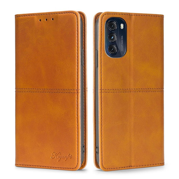 Motorola Moto G 5G 2022 Cow Texture Magnetic Horizontal Flip Leather Phone Case(Light Brown)