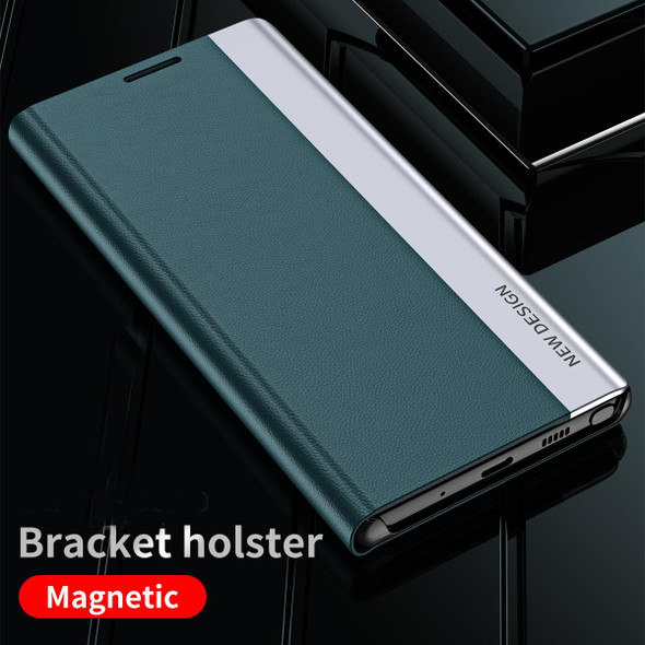 Side Electroplated Magnetic Ultra-Thin Horizontal Flip Leather Case with Holder - iPhone 13(Dark Blue)