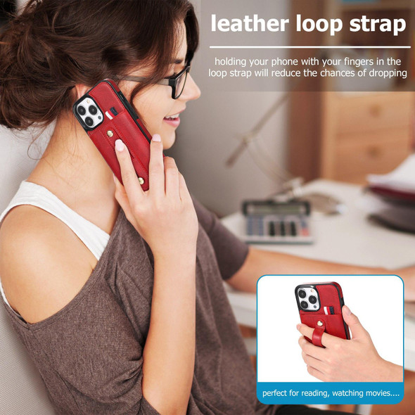 Wristband Kickstand Wallet Leather Phone Case - iPhone 13 Pro(Red)