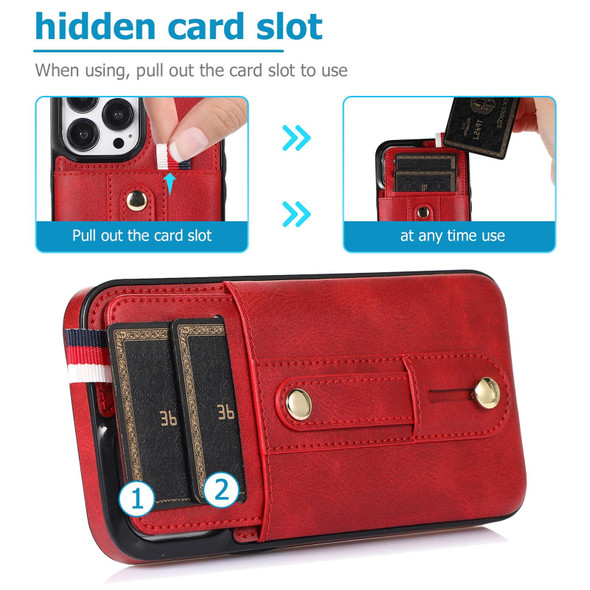 Wristband Kickstand Wallet Leather Phone Case - iPhone 13 Pro(Red)