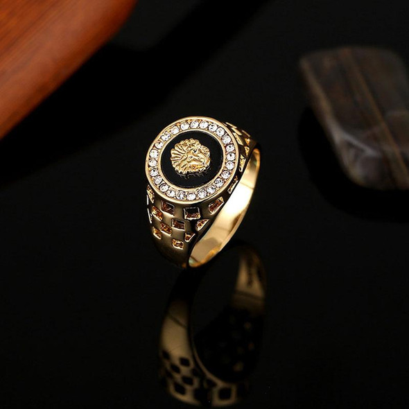 Hip Hop 18K Gold Plated Lion Head Rhinestone Ring for Men, US Size: 7, Inner Diameter: 17mm, Perimeter: 53mm(Gold)
