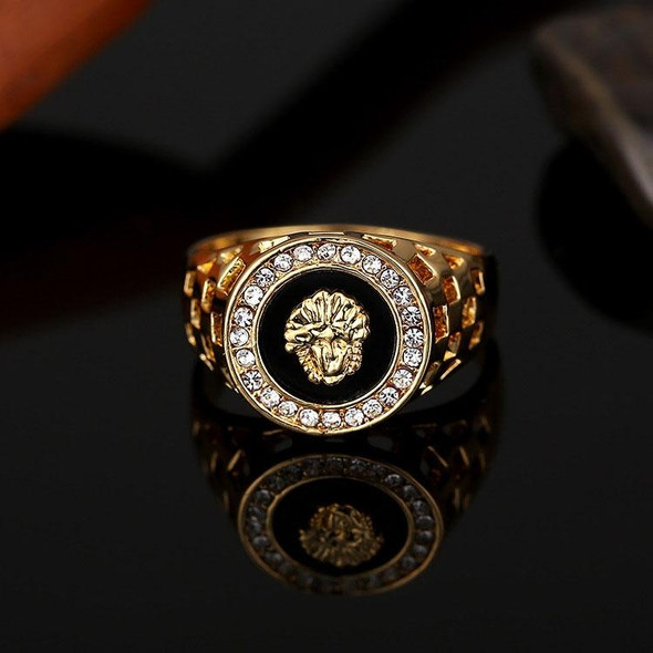 Hip Hop 18K Gold Plated Lion Head Rhinestone Ring for Men, US Size: 7, Inner Diameter: 17mm, Perimeter: 53mm(Gold)