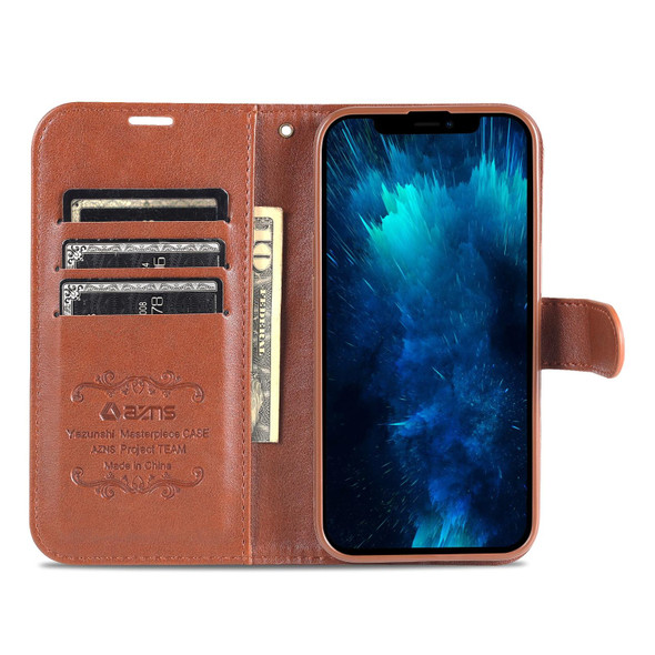 AZNS Sheepskin Texture Horizontal Flip Leatherette Case with Holder & Card Slots & Wallet - iPhone 13 Pro(Brown)