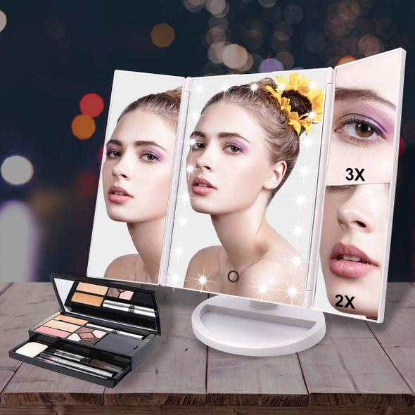 3-in-1 LED Folding Magnifying Mirror with 180° Rotation