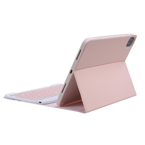 C-11B Detachable Candy Color Bluetooth Keyboard Leatherette Tablet Case with Pen Slot & Holder for iPad Pro 11 inch 2021 (Pink)