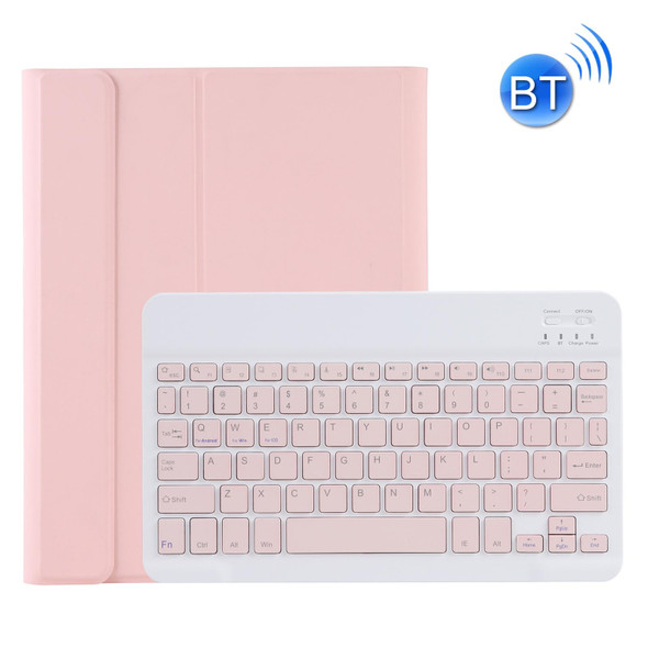 C-11B Detachable Candy Color Bluetooth Keyboard Leatherette Tablet Case with Pen Slot & Holder for iPad Pro 11 inch 2021 (Pink)