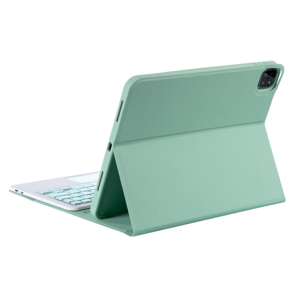 YT11B-A Detachable Candy Color Bluetooth Keyboard Leather Tablet Case with Touch Pad & Pen Slot & Holder for iPad Pro 11 inch 2021 (Light Green)