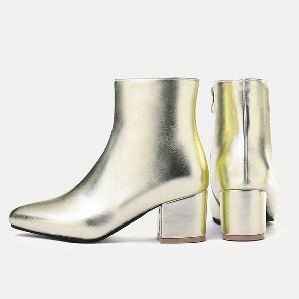 Autumn  Winter Glitter Square Heel Pointed Low-Top Women Boots, Size:34(Silver)