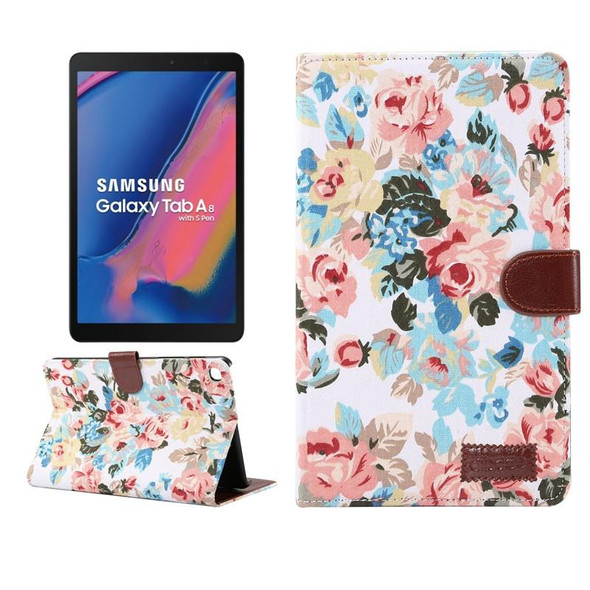 Flower Cloth Texture PC Horizontal Flip Leatherette Protective Case for Galaxy Tab A 8 (2019) P200 / P205  , with Holder & Card Slots & Wallet & Photo Frame(White)