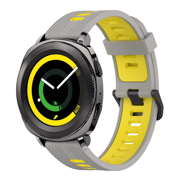 Samsung Gear Sport 20mm Vertical Pattern Two-Color Silicone Watch Band(Grey+Yellow)