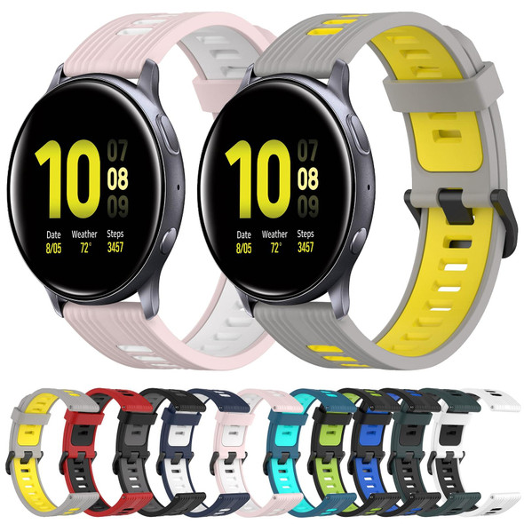 Samsung Galaxy Watch Active 2 44mm 20mm Vertical Pattern Two-Color Silicone Watch Band(Grey+Yellow)