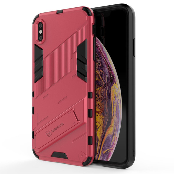 Punk Armor 2 in 1 PC + TPU Shockproof Case with Invisible Holder - iPhone XS Max(Light Red)