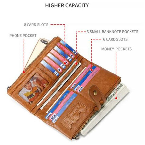 Ladies Genuine Leather Long Wallet Anti-theft Card Bag Multifunctional Clutch Bag(Black)