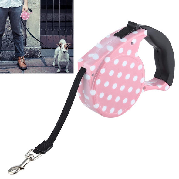 5m Pink Dot Pattern Flexible Retractable Dog / Cat Leash for Daily Walking