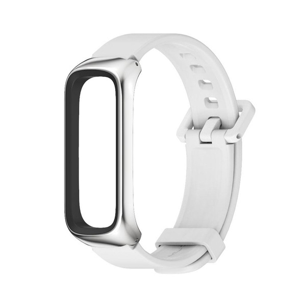 Samsung Galaxy Fit 2 MIJOBS Metal Case Silicone Watch Band(White Silver)