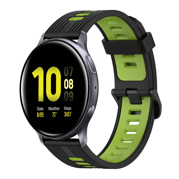 Samsung Galaxy Watch Active 2 40mm 20mm Vertical Pattern Two-Color Silicone Watch Band(Black+Green)