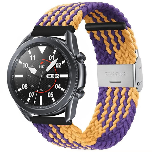 22mm Universal Metal Buckle Nylon Braided Watch Band(Purple Gold)