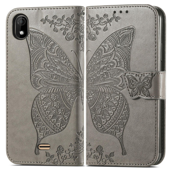 Butterfly Love Flowers Embossed Horizontal Flip Leatherette Case with Holder & Card Slots & Wallet & Lanyard - Wiko Y61(Gray)
