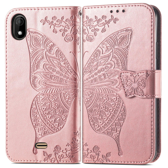 Butterfly Love Flowers Embossed Horizontal Flip Leatherette Case with Holder & Card Slots & Wallet & Lanyard - Wiko Y61(Rose Gold)