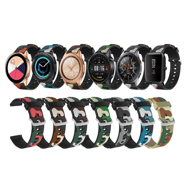 20mm - Samsung Galaxy Watch 3 41mm Camouflage Silicone Watch Band with Silver Buckle(6)