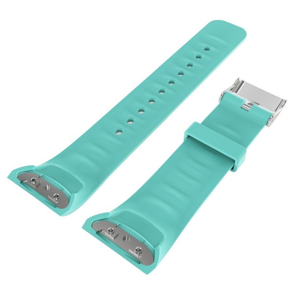 Solid Color Leather Watch Band for Galaxy Gear Fit2 R360 (Cyan)